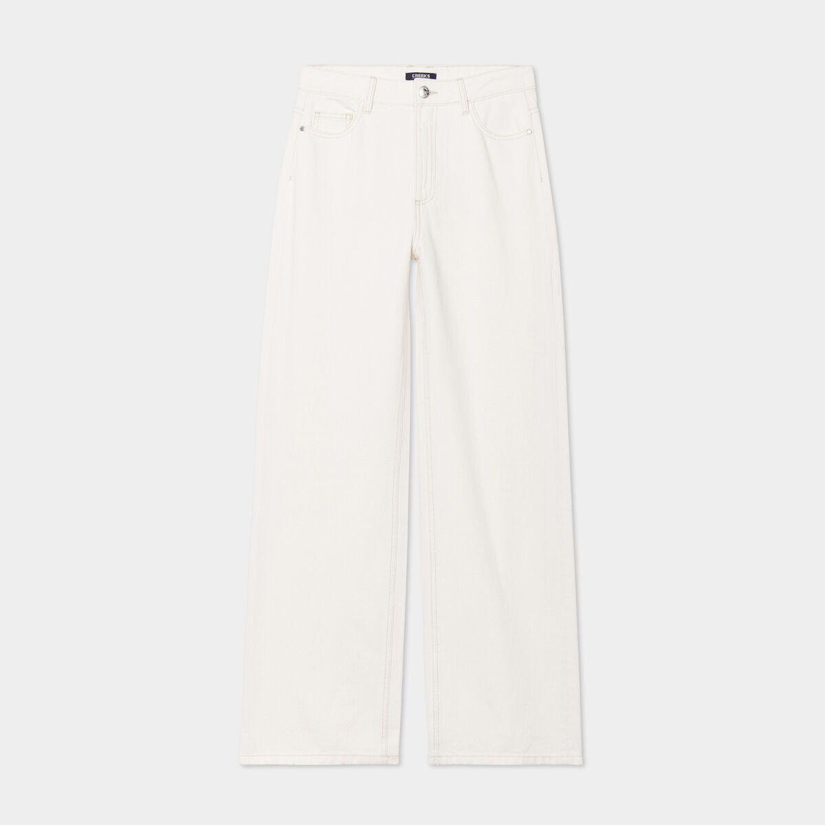 Jeans wide leg taille haute coton ivoire femme