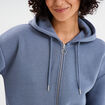 Sweat zipp&eacute; &agrave; capuche court bleu gris femme