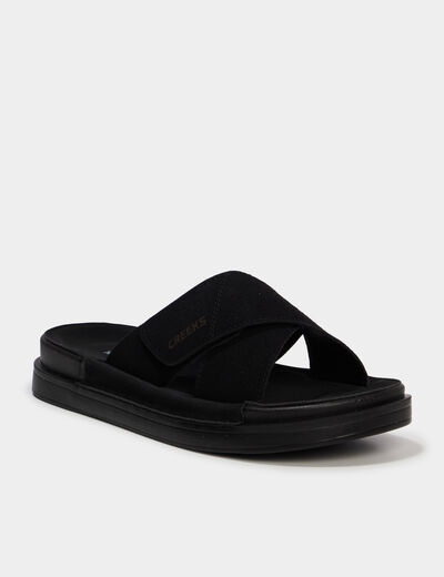 Mules &agrave; scratchs effet su&eacute;dine noir femme