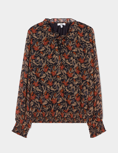Blouse manches longues col montant camel femme