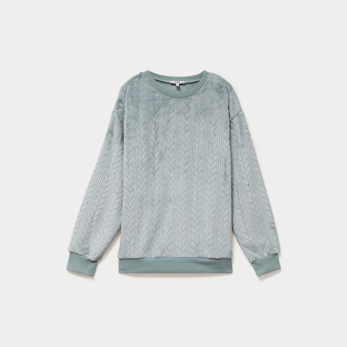 Haut de pyjama sweat polaire torsad&eacute; bleu gris femme