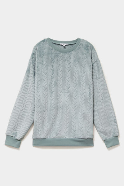 Haut de pyjama sweat polaire torsad&eacute; bleu gris femme