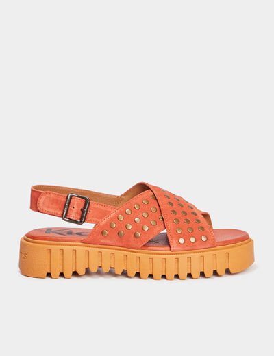 Sandales plateformes en cuir Kickers orange clair femme