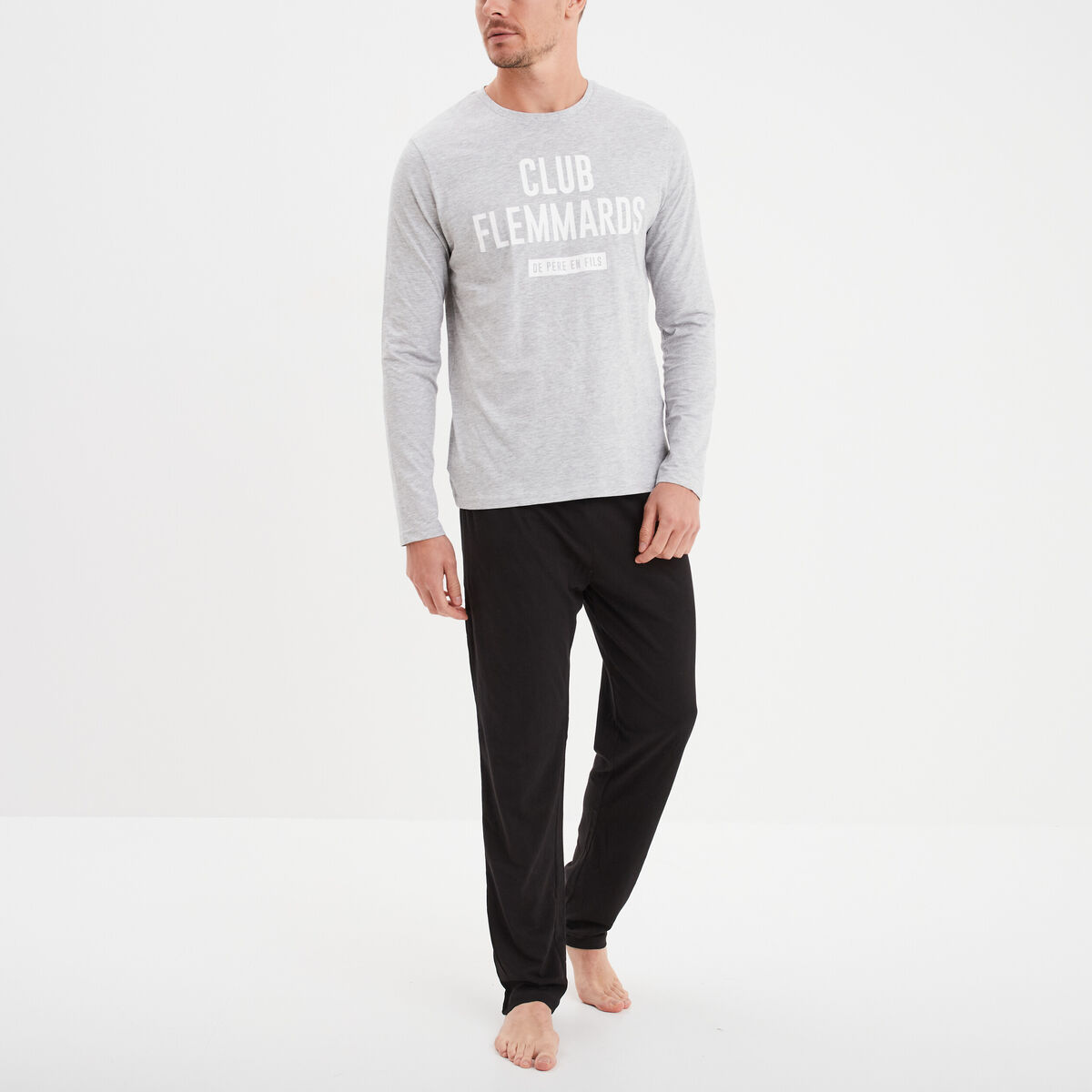 Ensemble pyjama 2 pi&egrave;ces gris clair homme