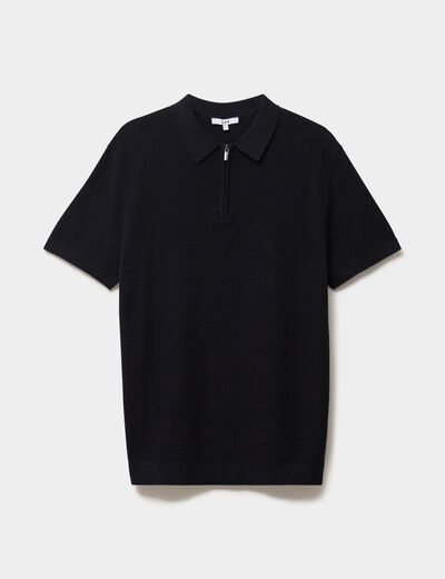 Polo col zipp&eacute; manches courtes coton noir homme
