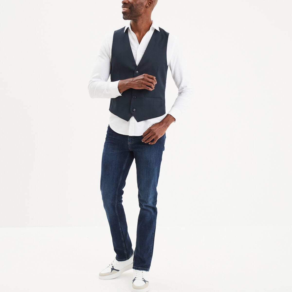 Gilet de costume droit boutonné bleu marine homme