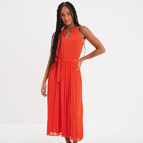 robe longue plissee col bijou mosquitos orange femme Robe longue plissée col bijou Mosquitos orange femme