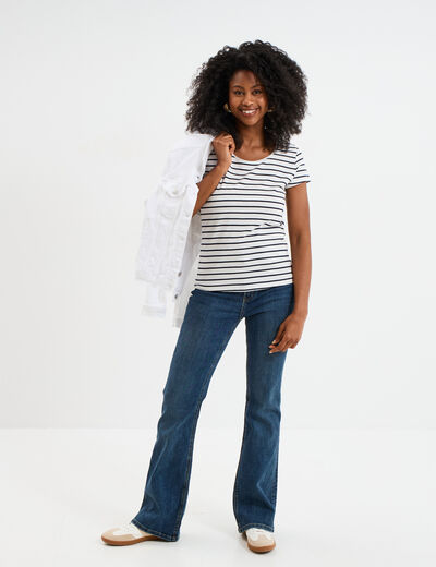 T-shirt rayé manches courtes ecru femme