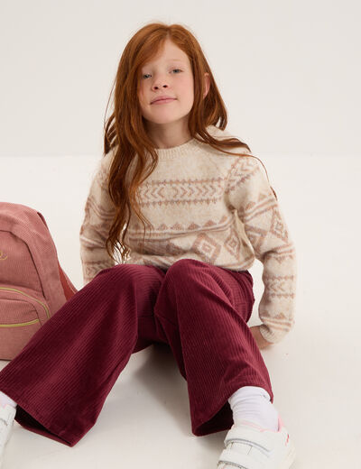 Pull col rond manches longues ecru fille