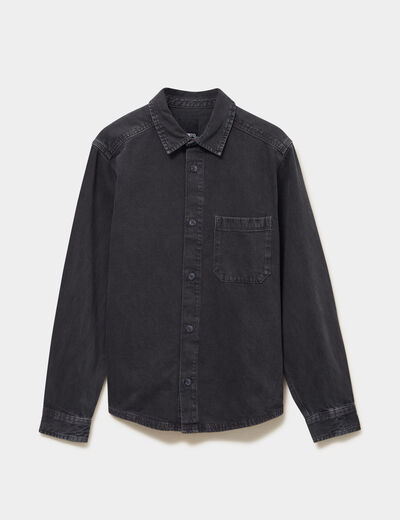 Surchemise en jean coton d&eacute;lav&eacute; gris fonc&eacute; homme