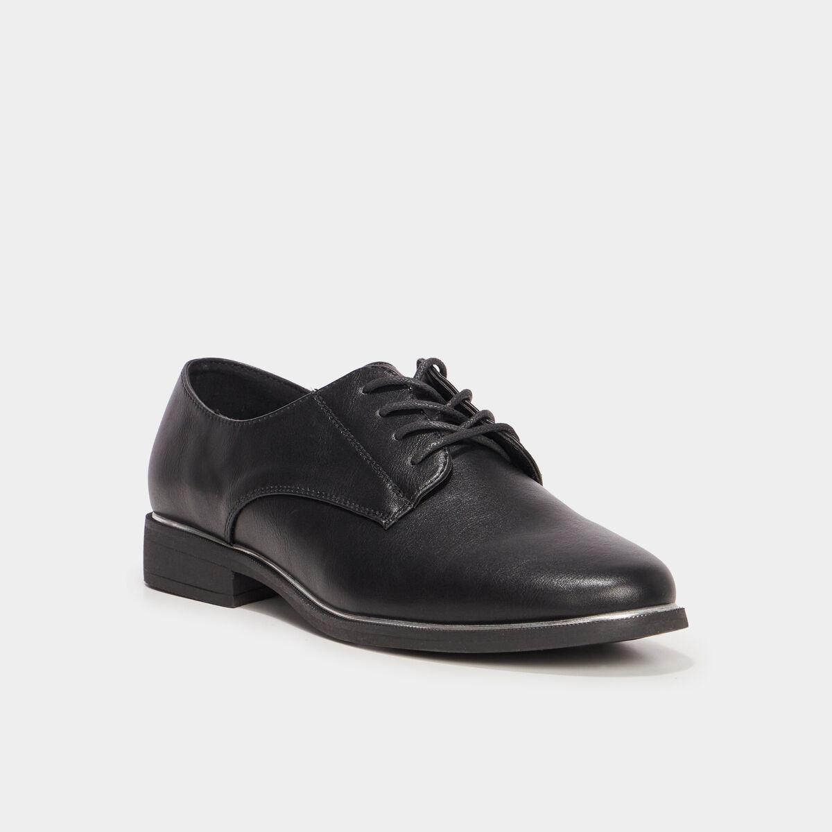 Derbies liser&eacute;s m&eacute;tallis&eacute;s talon plat noir femme