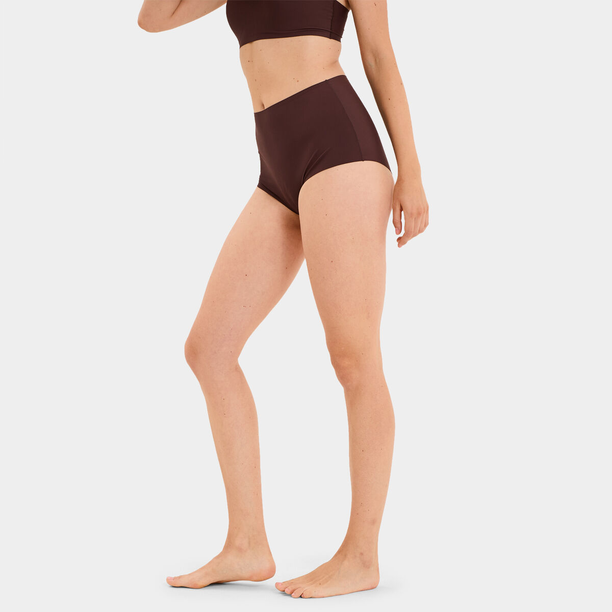 Culotte taille haute microfibre marron femme