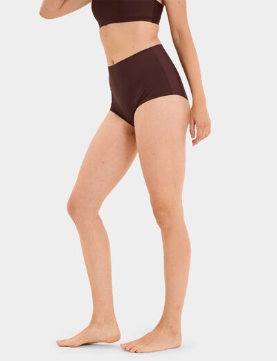 Culotte taille haute microfibre marron femme