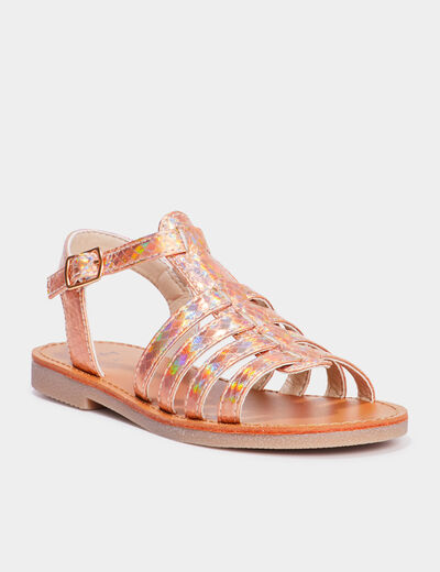 Sandales aspect croco brides irisées couleur argent fille