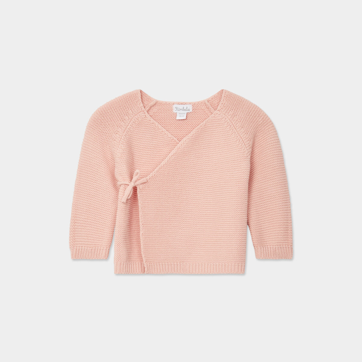 Brassière naissance tricot nouée coton rose poudrée bébé fille