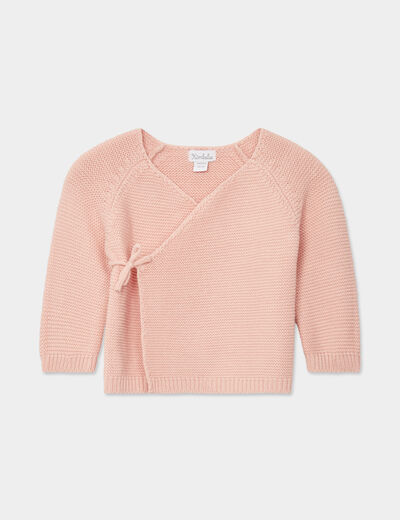 Brassière naissance tricot nouée coton rose poudrée bébé fille