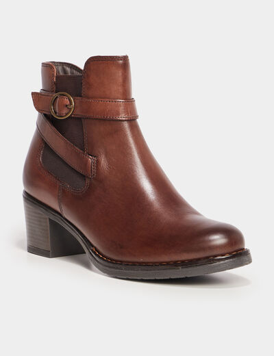Bottines avec boucles en cuir marron femme