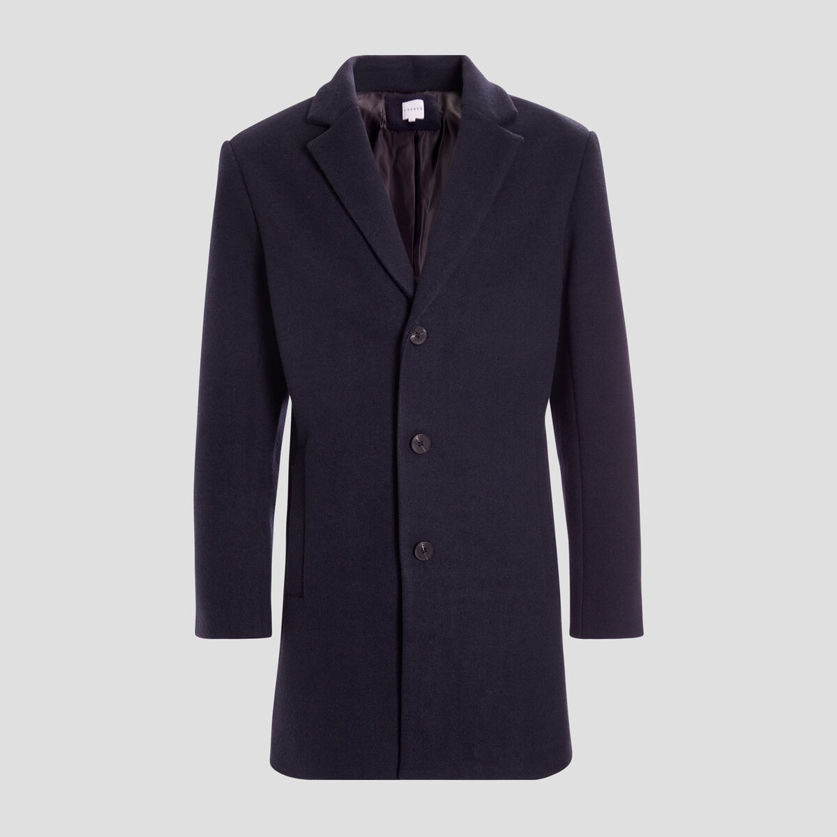 Manteau long droit bleu marine homme