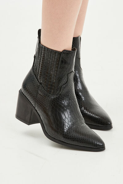 Bottines à talons aspect croco noir femme