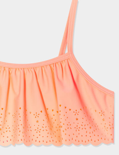 Maillot de bain 2 pièces à perforations orange corail fille