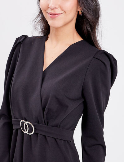 Robe cache-coeur à manches longues noir femme
