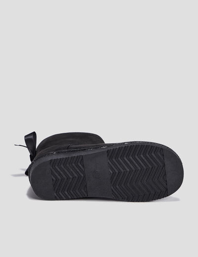 Bottines fourrées noeud effet satin noir fille