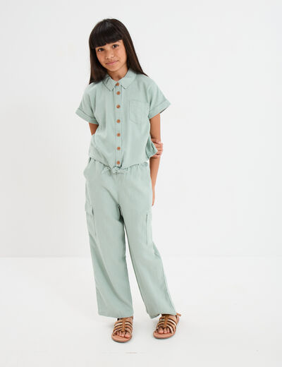 Chemise nouée manches courtes en lin vert pastel fille