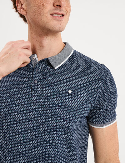 Polo slim manches courtes stretch bleu marine homme