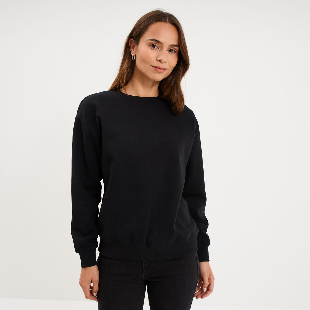 Sweat col rond manches longues noir femme