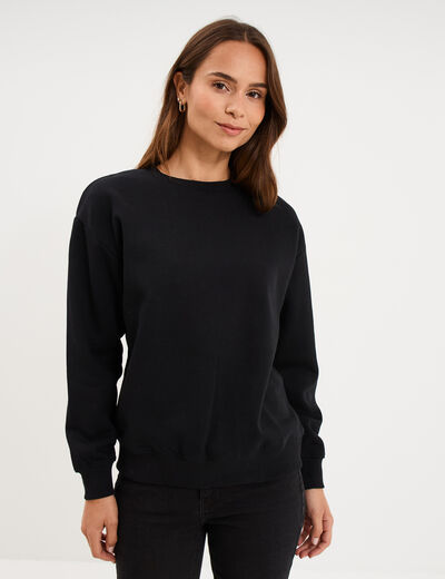 Sweat col rond manches longues noir femme