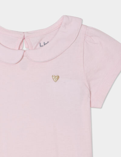T-shirt col claudine manches ballons rose clair bébé fille