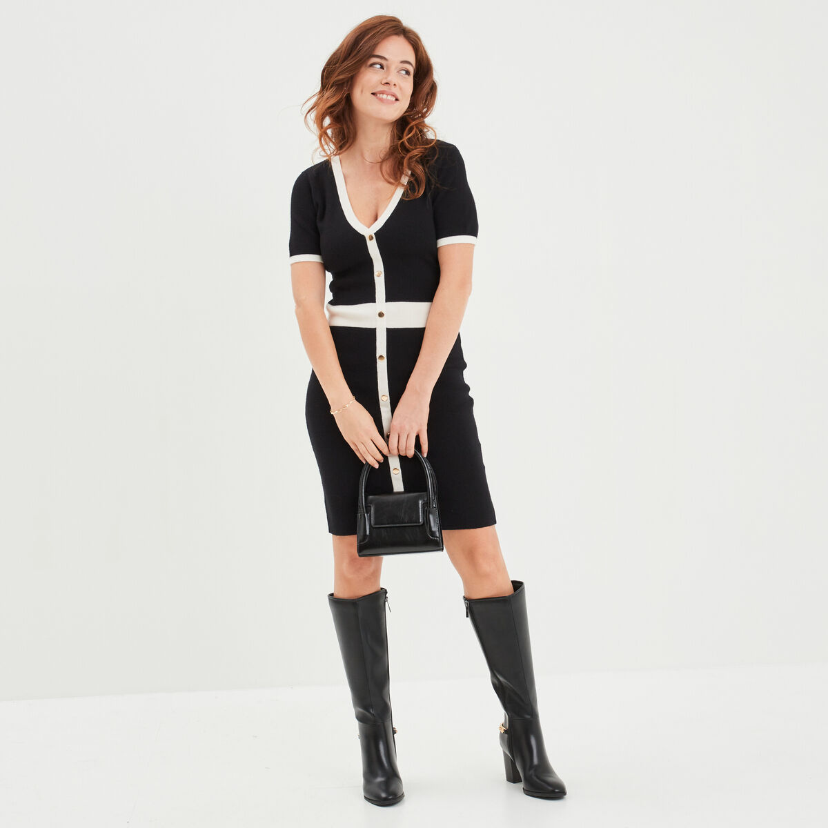 Robe pull moulante boutons Mosquitos noir femme