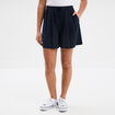 Short large lin m&eacute;lang&eacute; &agrave; coulisse bleu fonc&eacute; femme