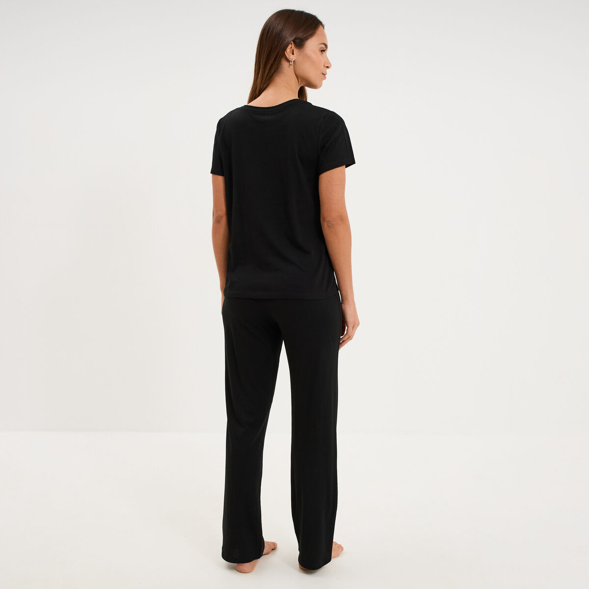 Ensemble pyjama t-shirt pantalon coton noir femme