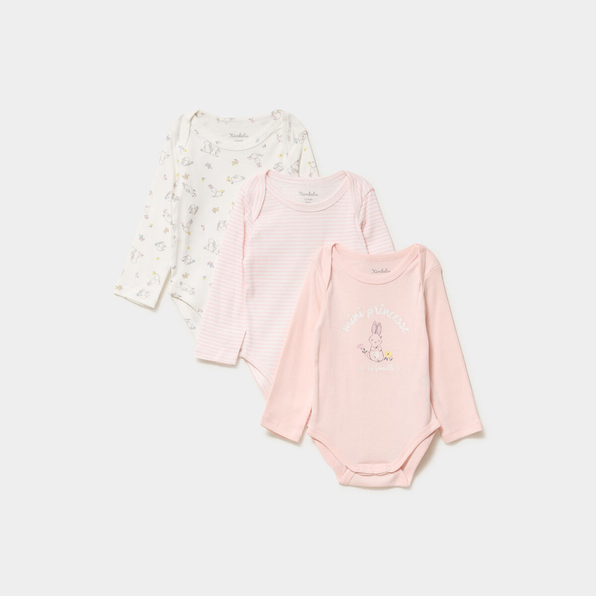 Lot 3 bodies US coton manches longues rose clair b&eacute;b&eacute;