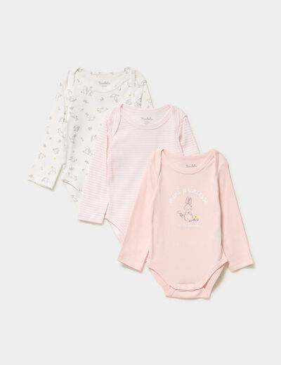 Lot 3 bodies US coton manches longues rose clair b&eacute;b&eacute;