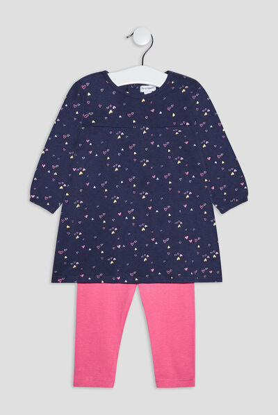Ensemble 2 pièces robe et legging bleu marine bébé fille