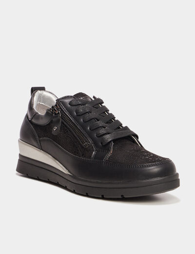 Tennis basses pied large Confortissimo noir femme