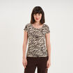 T-shirt coton imprim&eacute; coupe ajust&eacute;e beige clair femme
