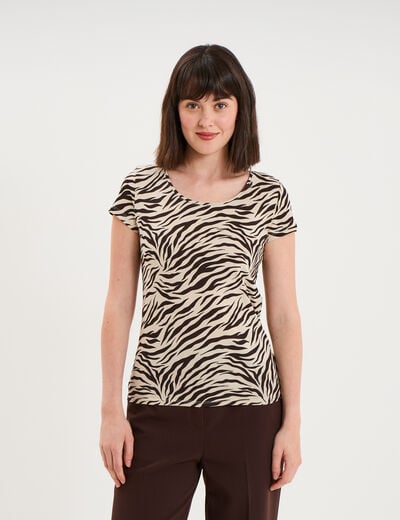 T-shirt coton imprim&eacute; coupe ajust&eacute;e beige clair femme