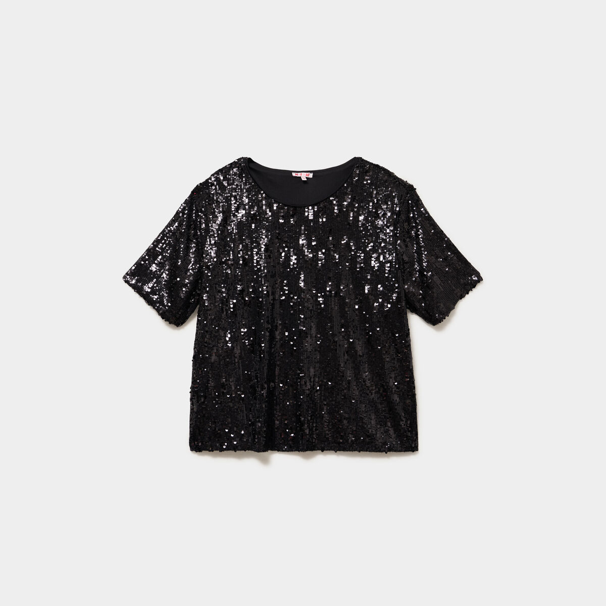 T-shirt sequins manches courtes loose noir femme grande taille