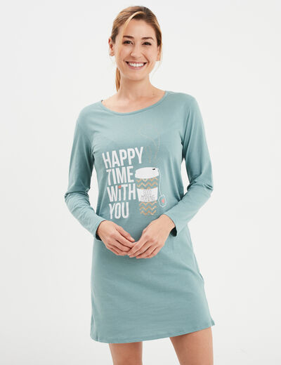 Chemise de nuit manches longues coton bleu gris femme