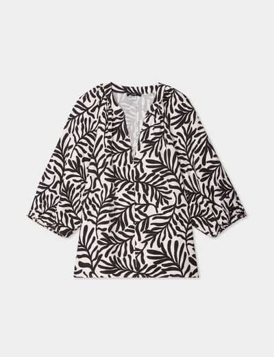 Blouse manches 3/4 ballons col tunisien blanc femme