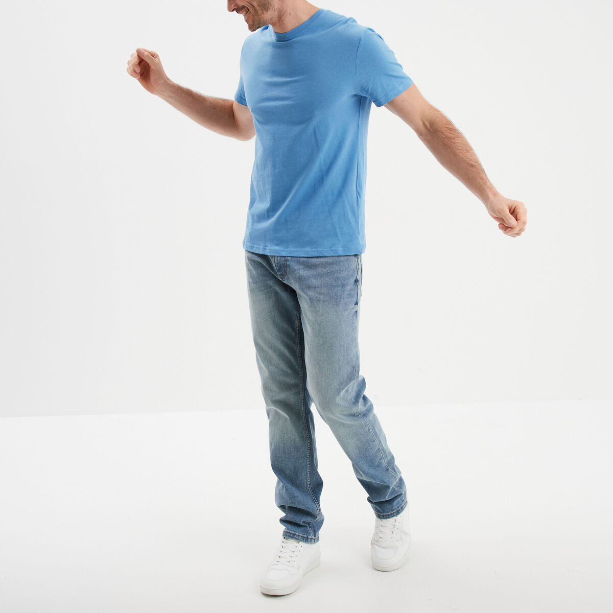 T-shirt droit en coton manches courtes bleu homme