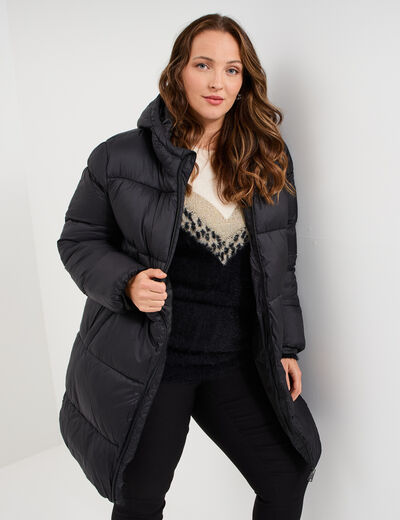 Doudoune longue &agrave; capuche noir femme grande taille