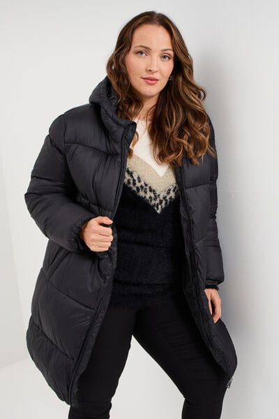 Doudoune longue &agrave; capuche noir femme grande taille