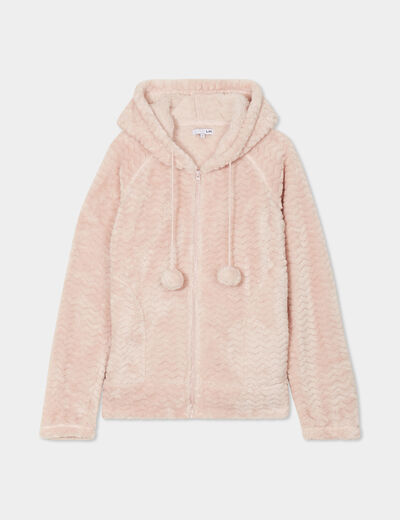 Veste de pyjama effet velours &agrave; capuche vieux rose femme