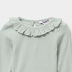 T-shirt côtelé col à volants vert pastel bébé fille