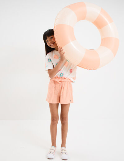 Short droit avec noeud en gaze de coton rose saumon fille