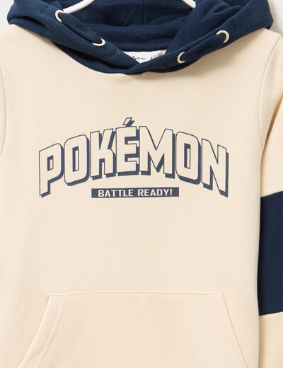 Sweat hoodie 1 poche coton Pokémon ecru garçon